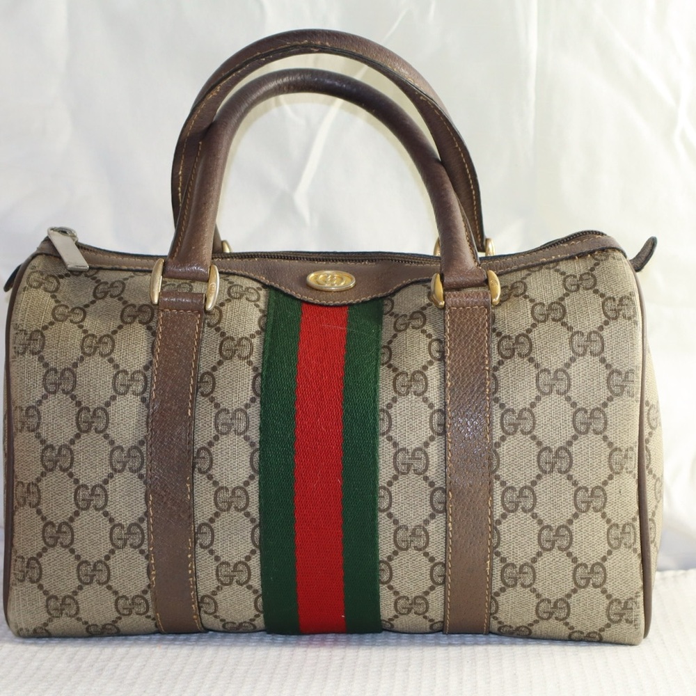 Gucci Boston Classic Brown  Red and Green Label with Logo